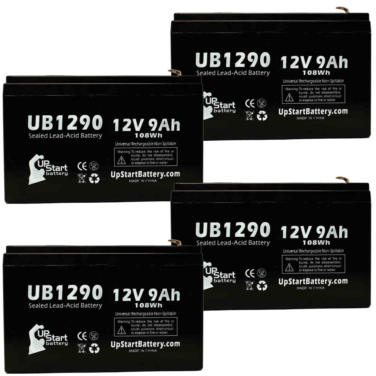4x Pack - Compatible Opti-ups 280ES Battery - Individuals UB1290 Universal Sealed Lead Acid Battery (12V, 9Ah, 9000mAh, F1 Terminal, AGM, SLA) - Includes 8 F1 to F2 Terminal Adapters