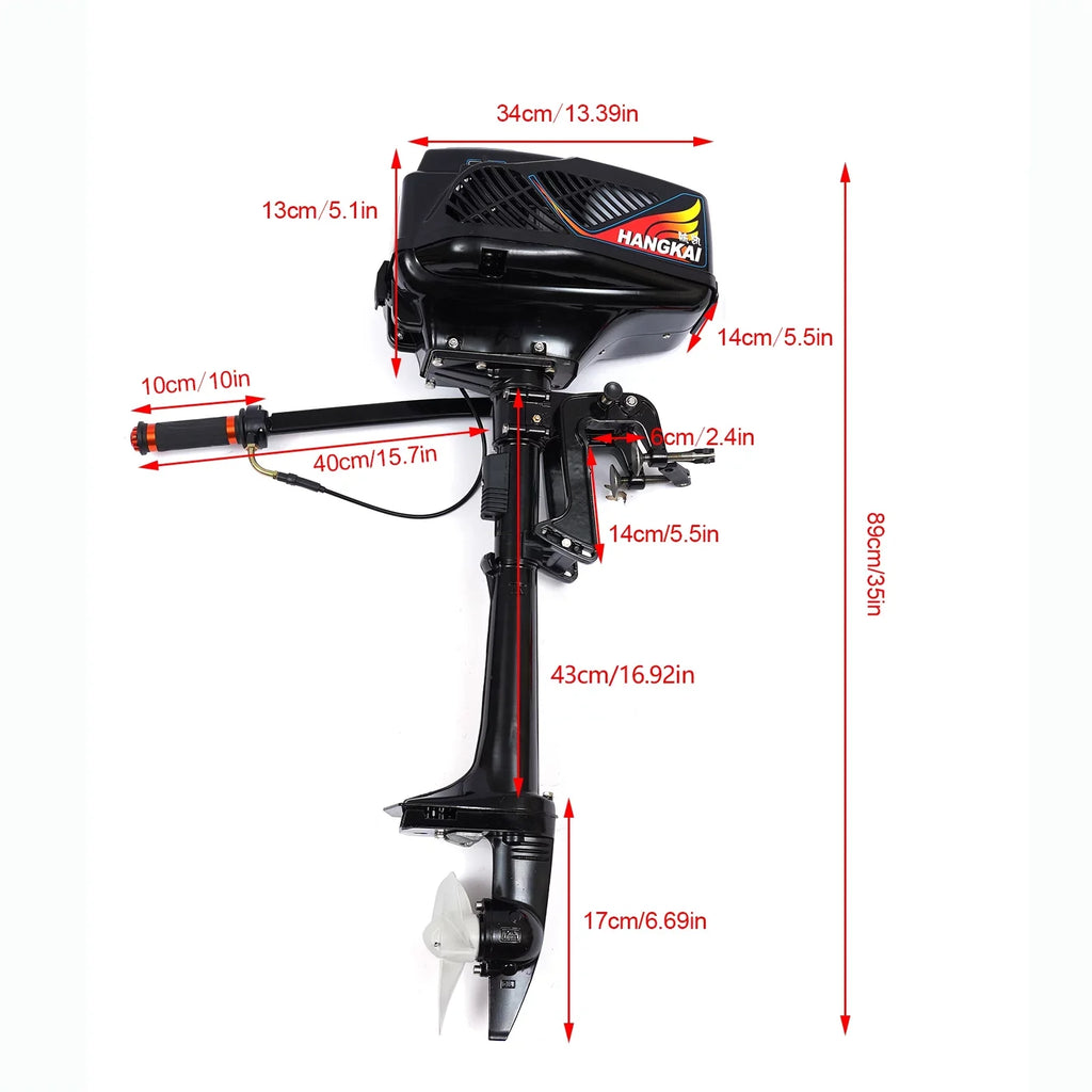 Miumaeov Outboard Trolling Motor 3.6HP 2 Stroke Inflatable Shaft Fishing Boat Engine Propeller CDI Control Air Cooling System Heavy Duty Tiller Shaft