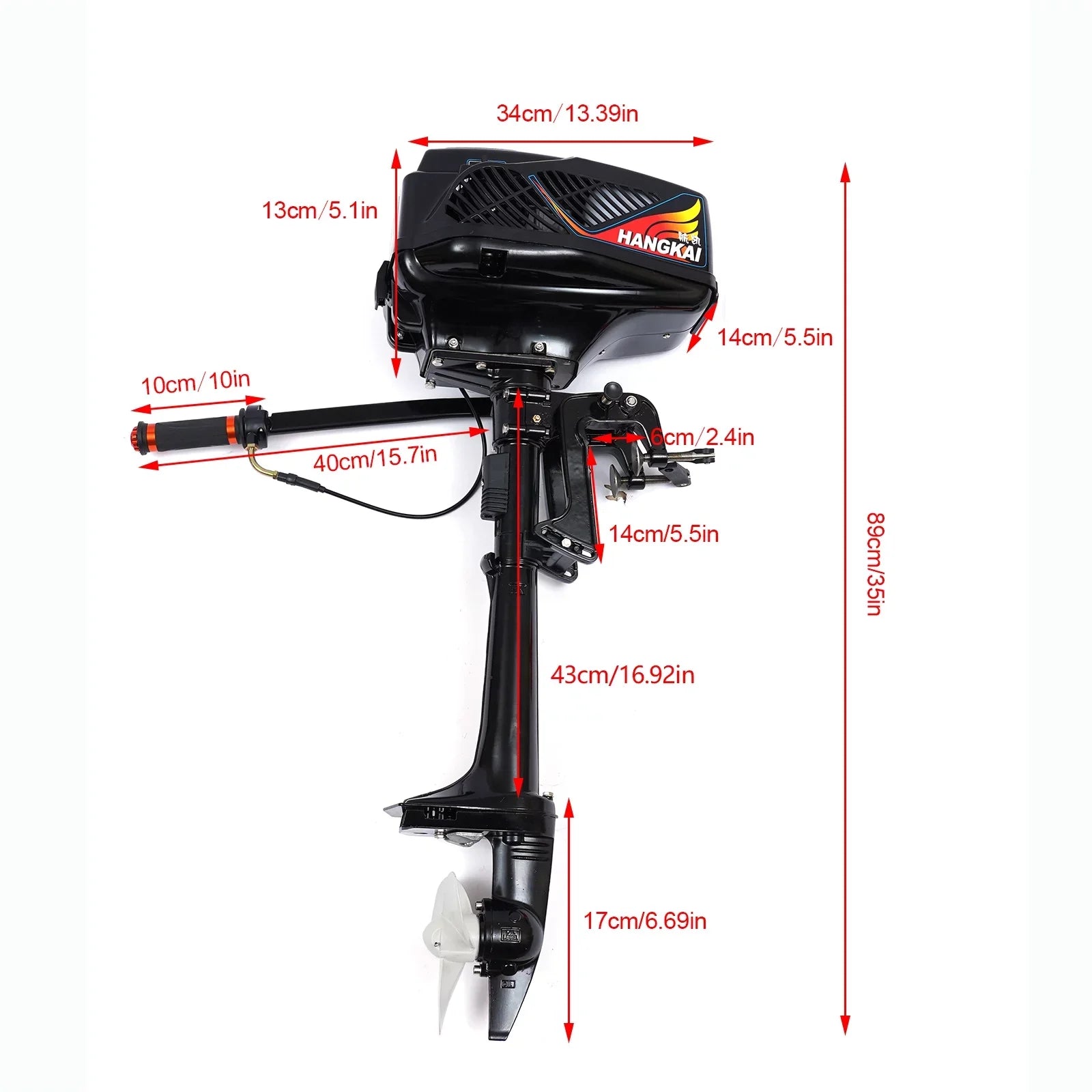 Miumaeov Outboard Trolling Motor 3.6HP 2 Stroke Inflatable Shaft Fishing Boat Engine Propeller CDI Control Air Cooling System Heavy Duty Tiller Shaft