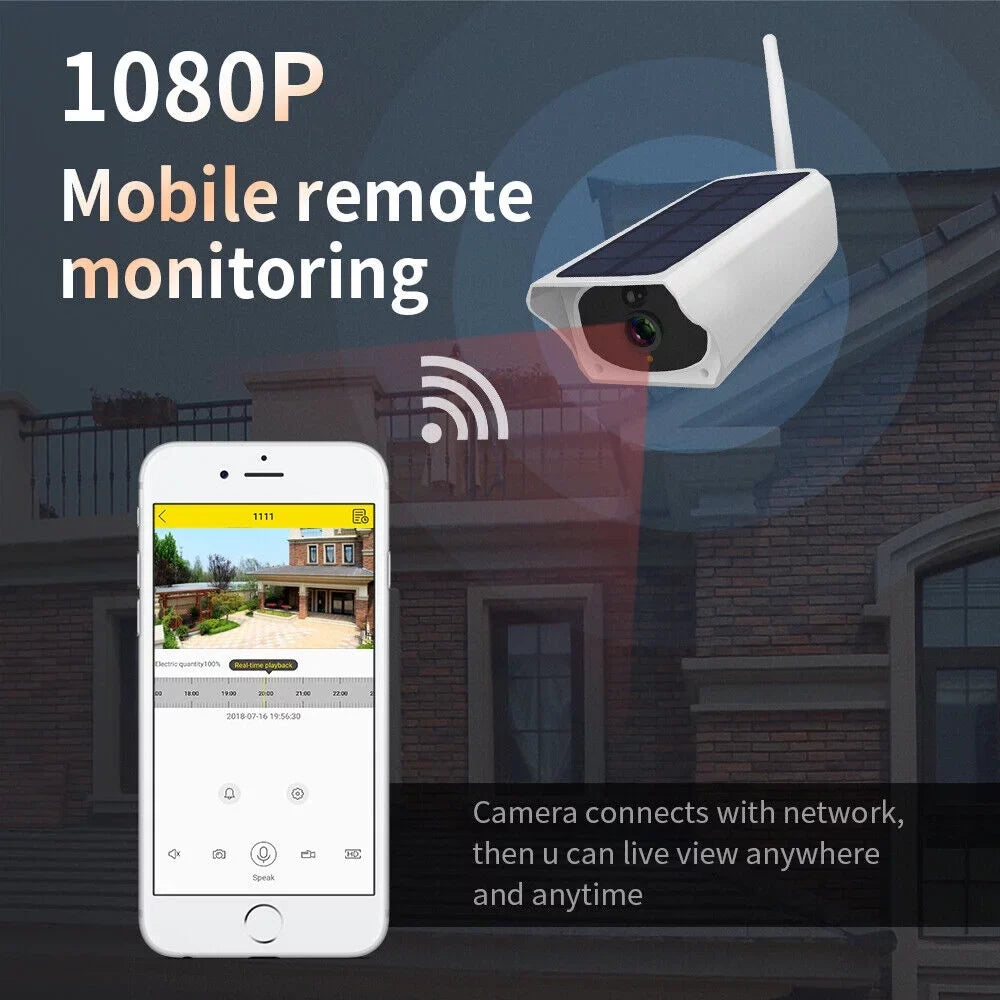 1080P Solar Powered Security Camera, Wireless Security Camera, WiFi IP Home Outdoor Security IP Camera Night Vision HD with 32GB Momery Card and 3 Pcs 18650 Batteries