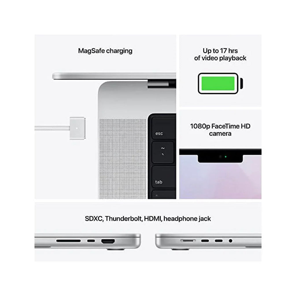 Restored MacBook Pro (14-inch, M1 Pro chip with 8 core CPU and 14 core GPU, 16GB RAM, 512GB SSD) - Silver (Refurbished)