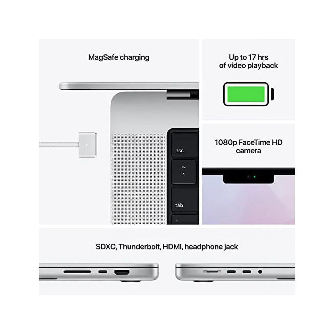 Restored MacBook Pro (14-inch, M1 Pro chip with 8 core CPU and 14 core GPU, 16GB RAM, 512GB SSD) - Silver (Refurbished)