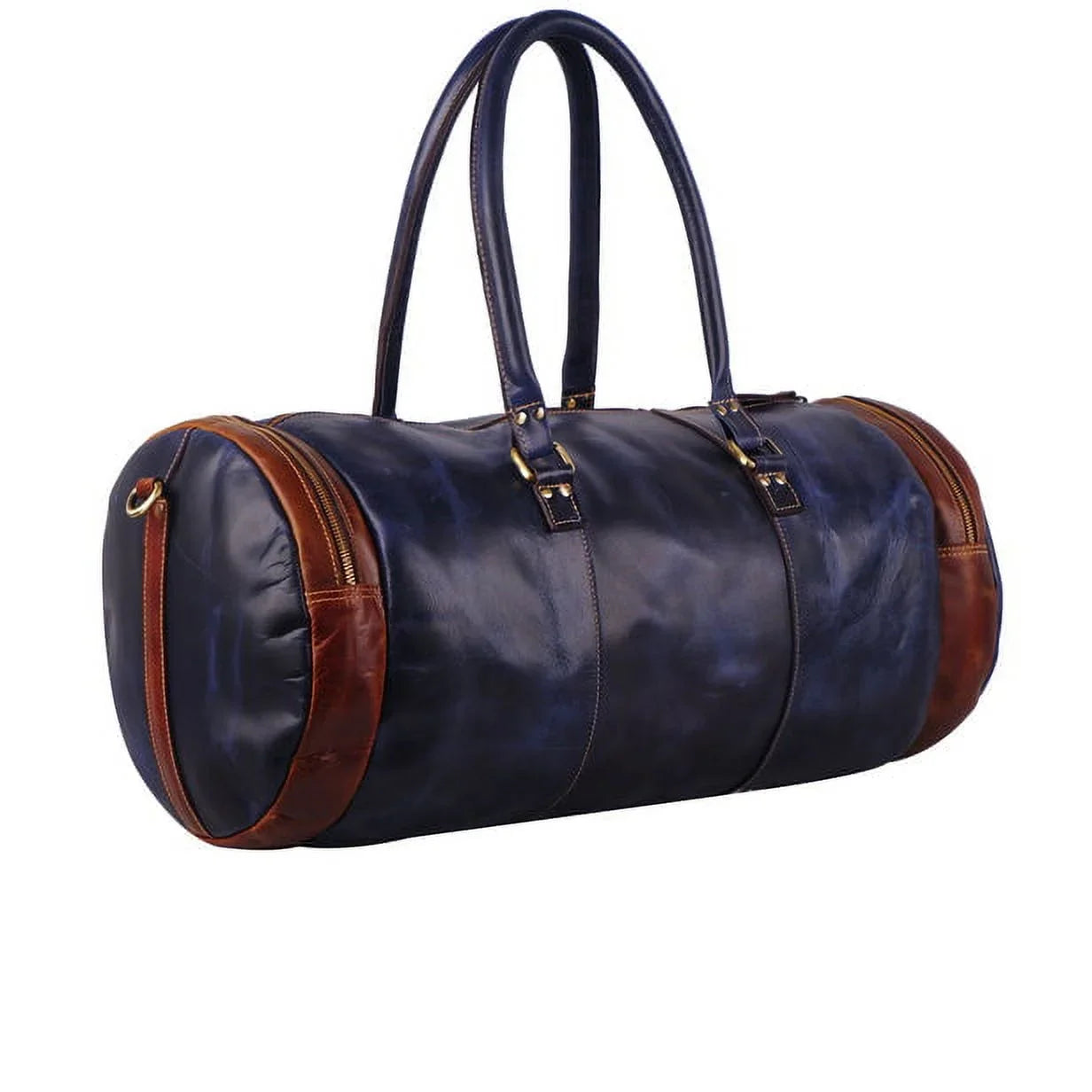 MaheTri Leather Blue Duffel Bag 22" Travel Bag for Gym Sports Final Point Bag