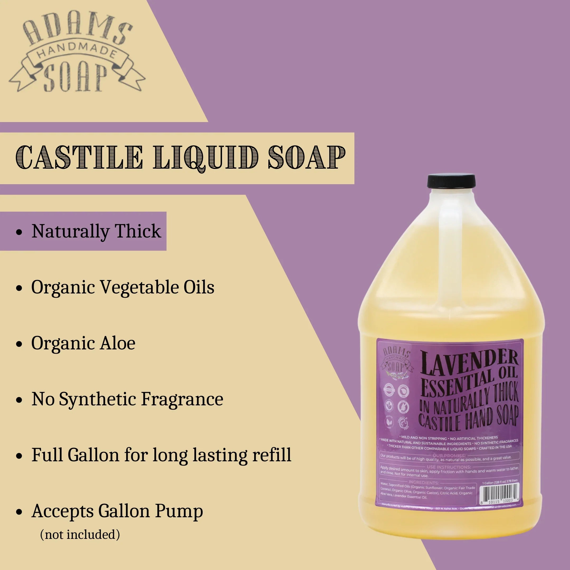Termination Organic Liquid Castile Hand Soap 1 Gallon Refill Adams Handmade Soap
