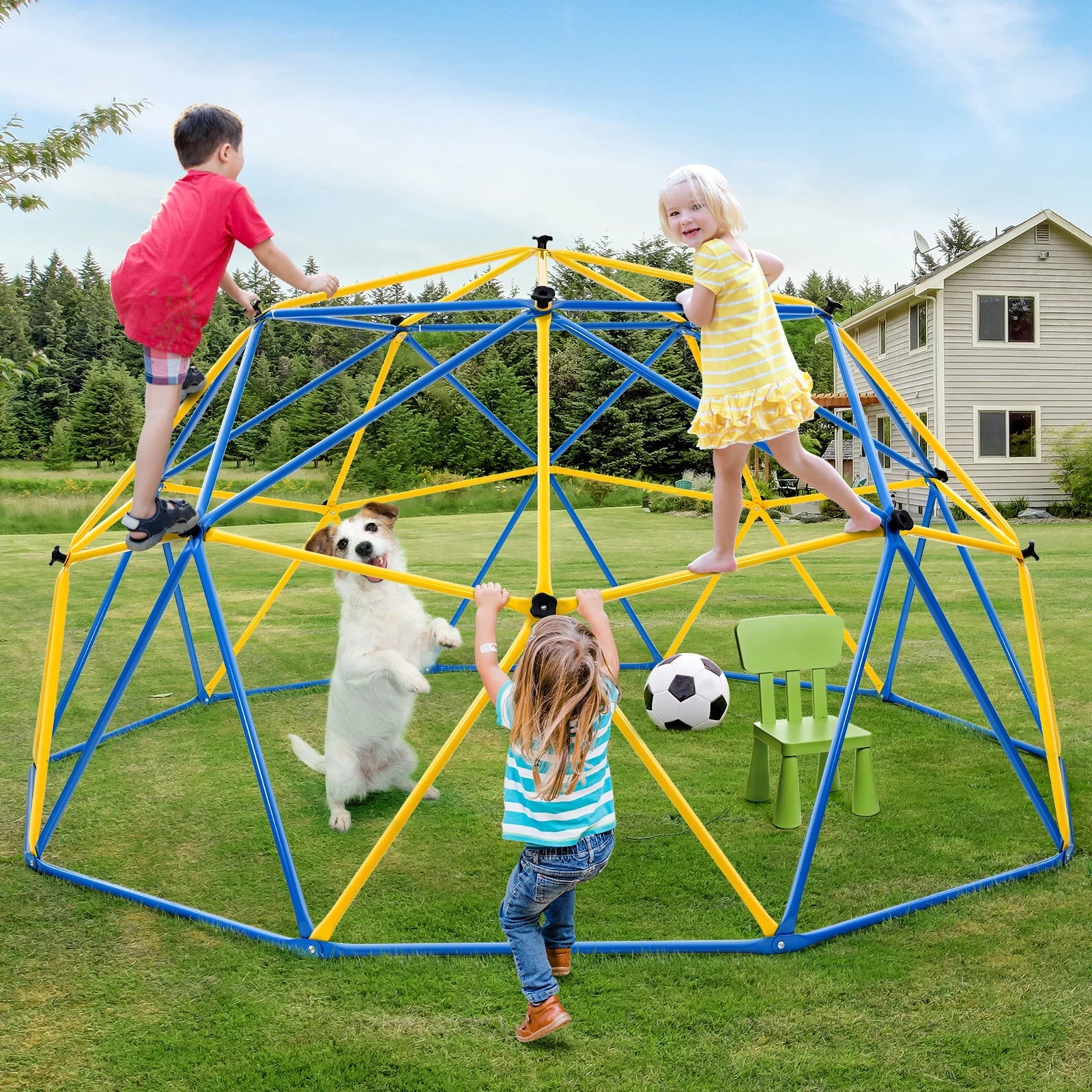 JUGADER 800 lbs Dome Climber with Canopy 10FT Steel Frame Climbing Dome with Swing and Hammock For Kids