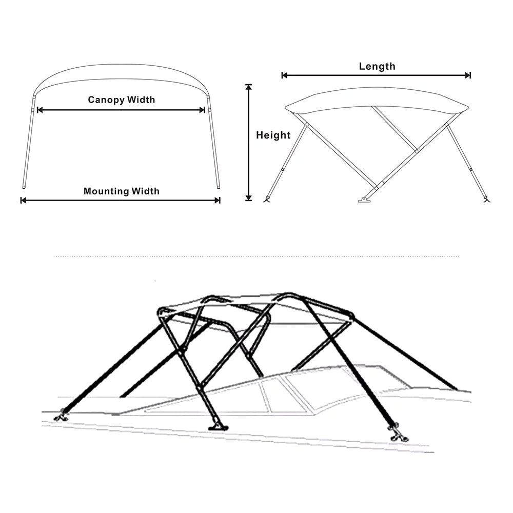 Seamander 3Bow Bimini Top 6'Lx73-78"W,Pacific Blue