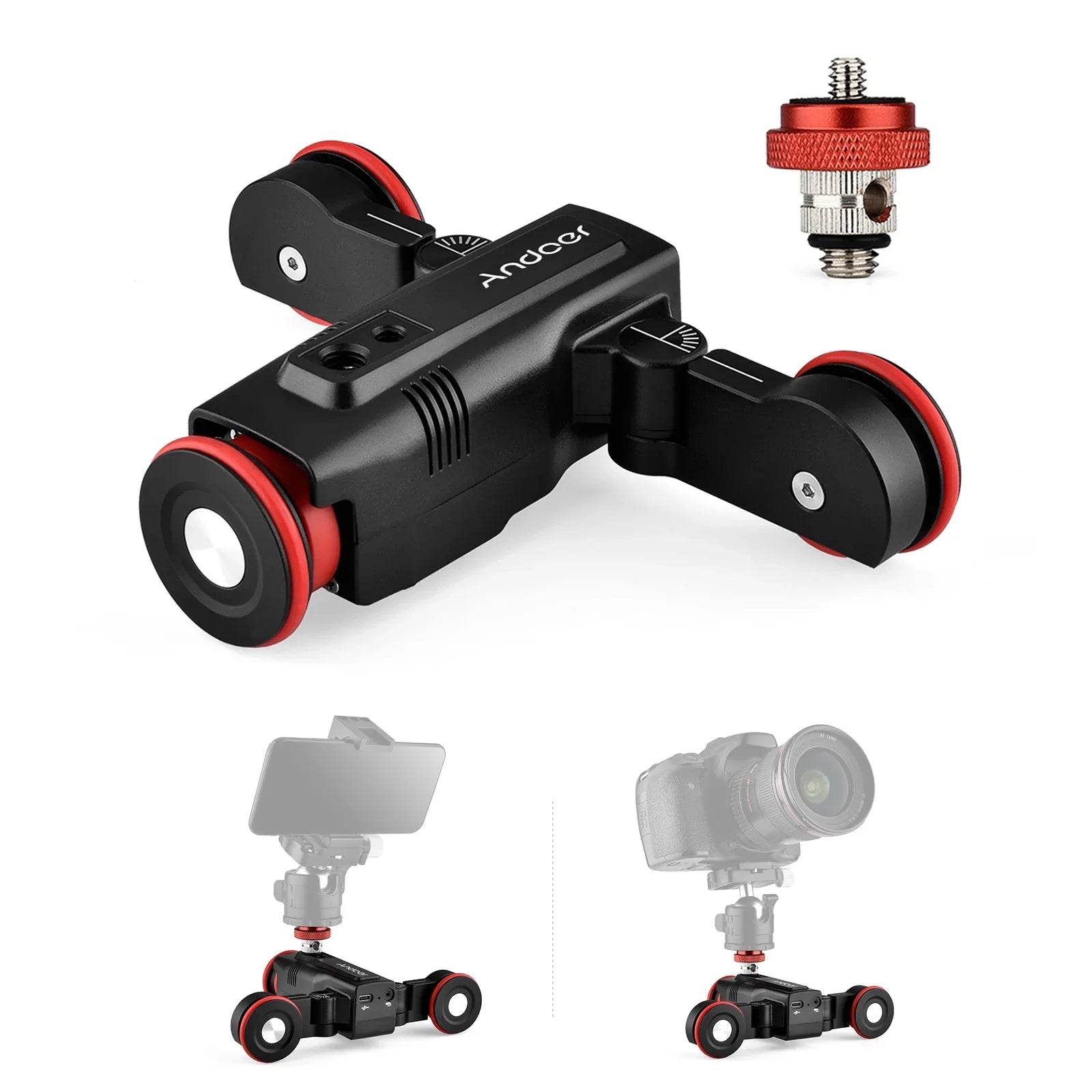 Andoer Video Dolly,3-wheels Motorized Slider Auto Dolly 3-wheels App Time-lapse Line Mobile App Time-lapse Dolly Car Mobile Video Auto Dolly Motorized Slider Dolly Wireless Car Mobile App L5i