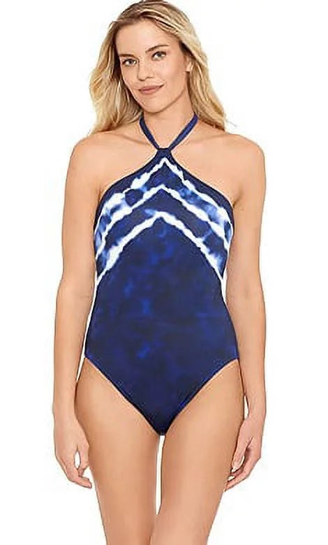 Ralph Lauren BLUE Halter Tummy-Control One-Piece Swimsuit, US 12