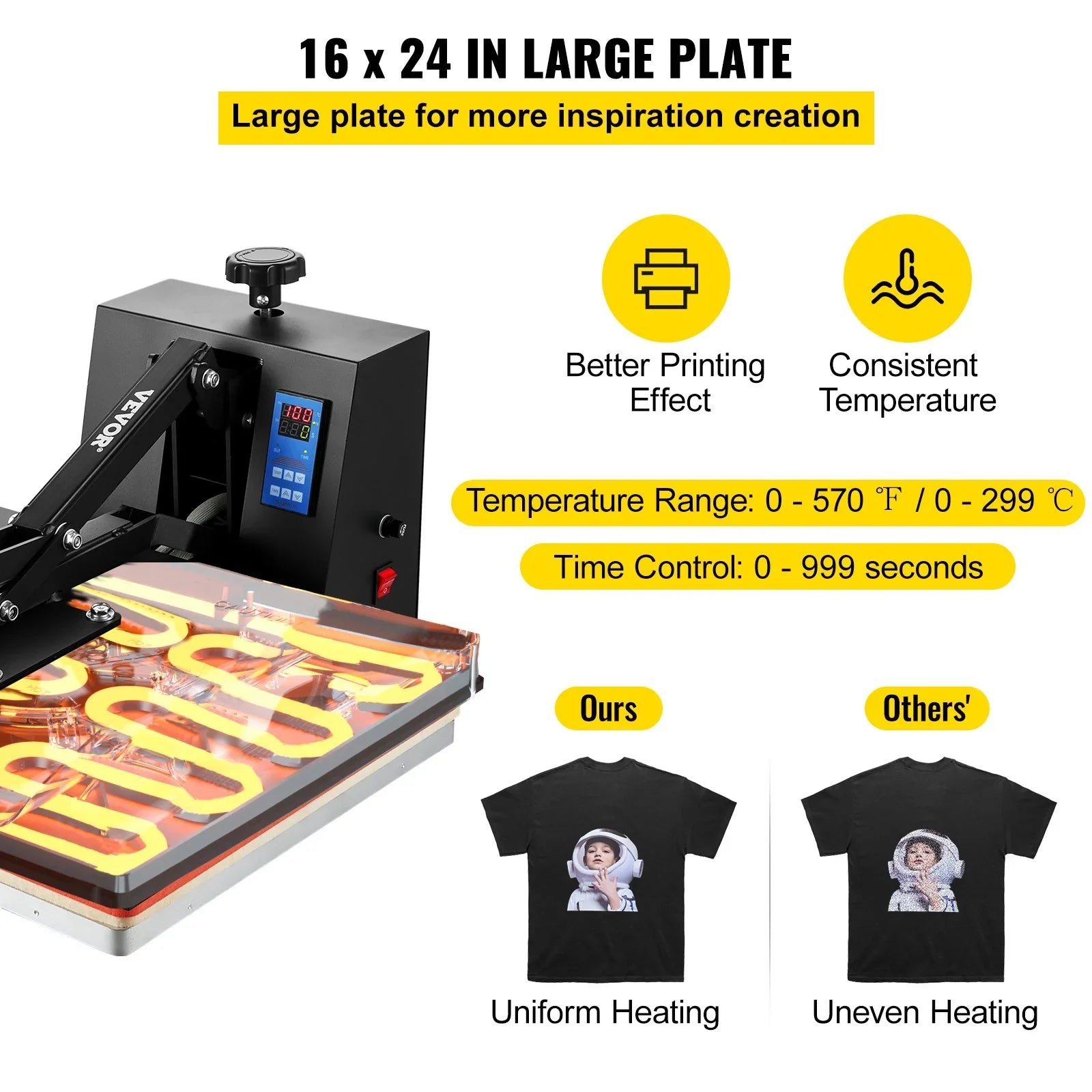VEVOR 16x24 Heat Press Machine 1700W Power, Industrial Sublimation Printer for TShirt and Heat Transfer Vinyl, Easy to Use Digital Heat Press Ebony