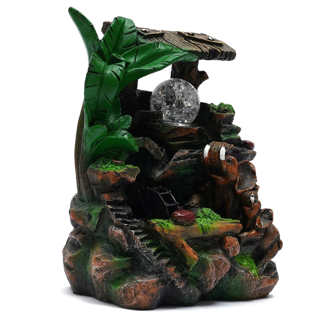 Tabletop Water Fountain with LED Rolling Ball Feng Shui Waterfall Fountain Home Indoor Water Fountain LED Light Tabletop Resin Rockery Fengshui Waterfall Decor