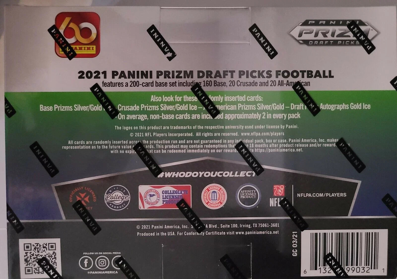 2021 Panini Prizm Draft Picks Football MEGA Box (12 pks/bx, ONE Gold Ice Prizm Autograph card/bx)