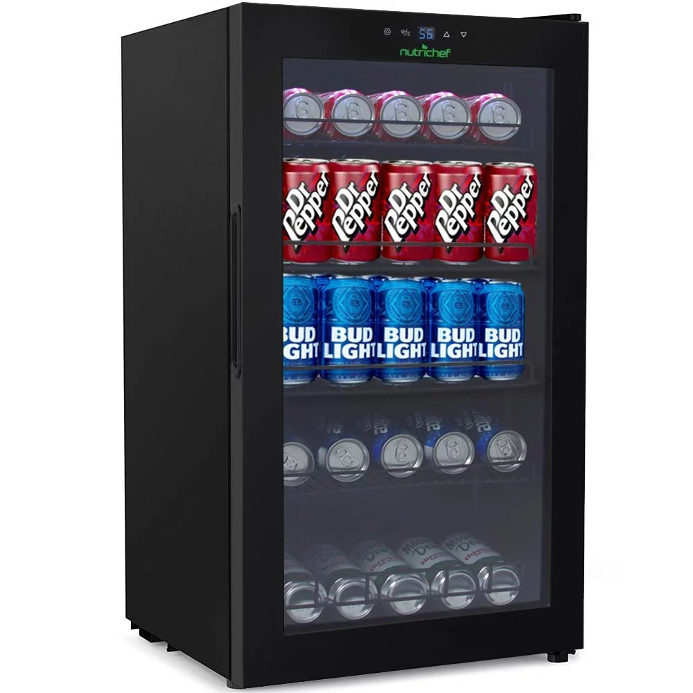 Nutri Chef Compact Beverage Fridge Cooler, Can Beverage Chiller Refrigerator (132 Can Capacity), 20.1’’ x 18.5’’ x 34.7’