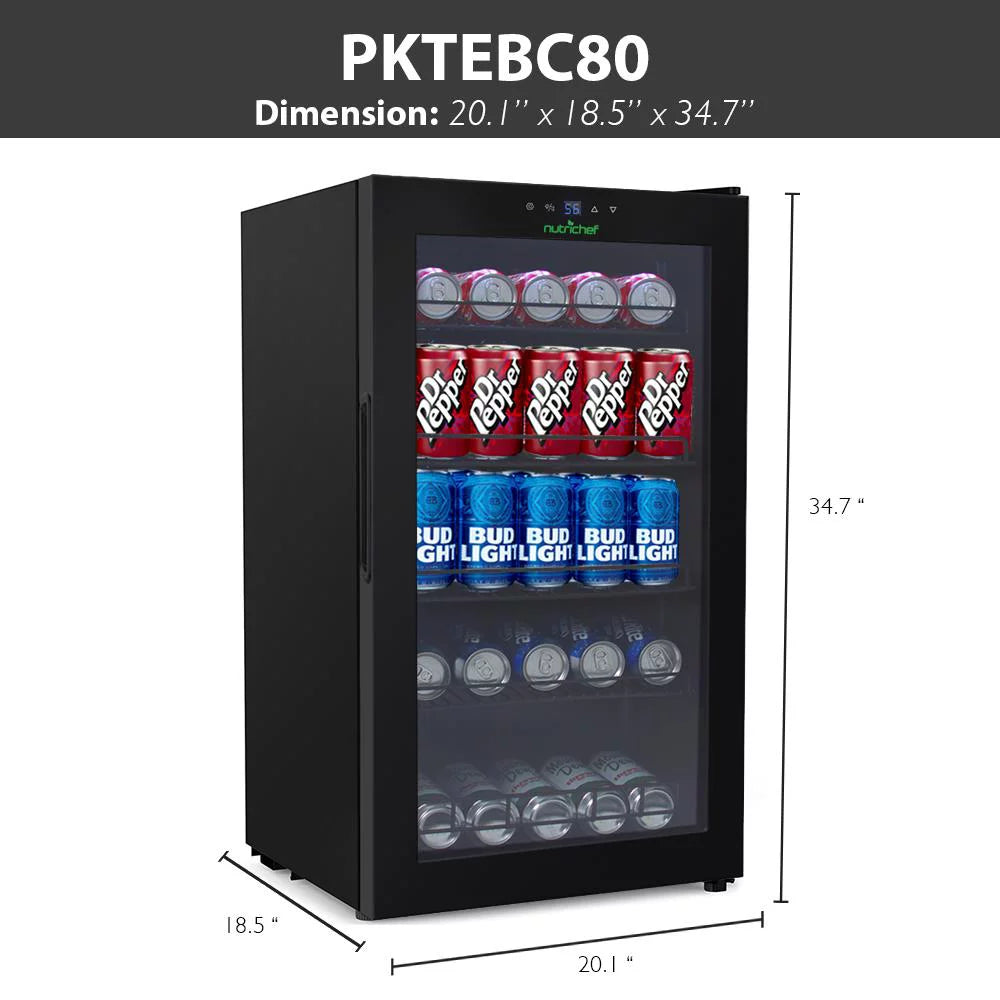 Nutri Chef Compact Beverage Fridge Cooler, Can Beverage Chiller Refrigerator (132 Can Capacity), 20.1’’ x 18.5’’ x 34.7’