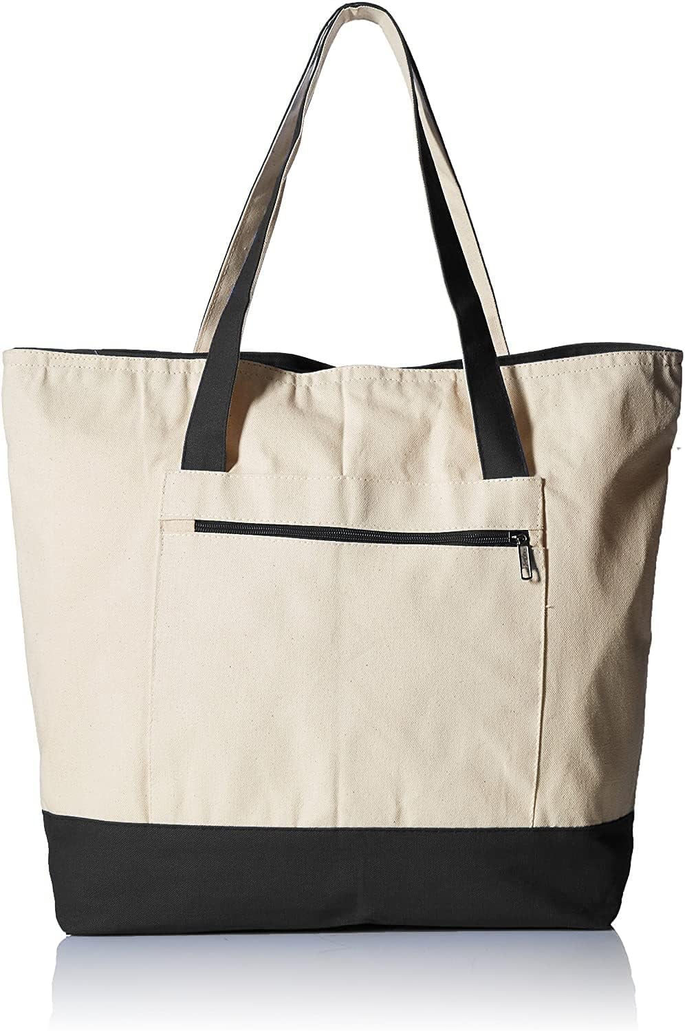 Sturdy Tote Bags 12Oz Canvas With Front Zipper Pocket Large Fancy Reusable Gift Tote Bags