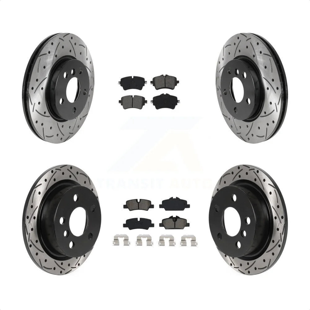 Transit Auto - Front Rear Coated Drilled Slotted Disc Brake Rotors And Semi-Metallic Pads Kit For Mini Cooper KDS-100773