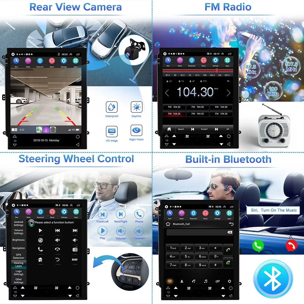 Podofo 2+64G for Ford Focus 2012-2018 Wireless Carplay Android Auto Mirror Link 9.7'' Touchscreen Car Stereo Radio Android 13 HD 1080P WIFI GPS FM Bluetooth USB, AHD Rearview Camera