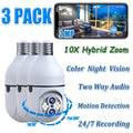 Toguard 3 Pack SC11 10X Hybrid Zoom Light Bulb Security Camera Outdoor E27 PTZ Dual Lens Dome Surveillance Camera Wireless Connector