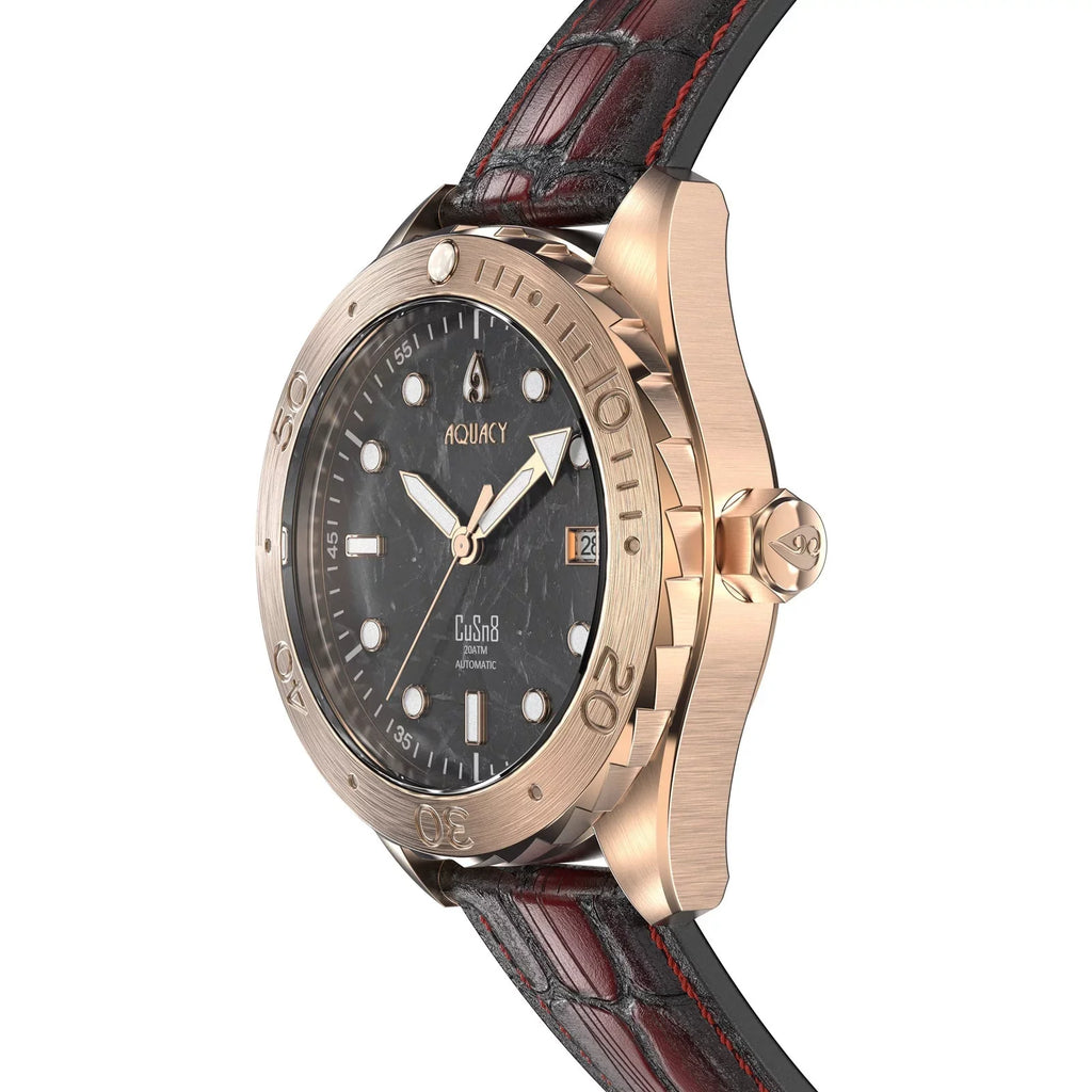 Aquacy Bronze CuSn8 Marble Automatic Diver Watch BR.BKM.8215.L - Screw Down 316L Stainless Case Back - 200M Water Resistance - 120 click Uni-Directional Bezel Dive Swimming Wrist Watches For People