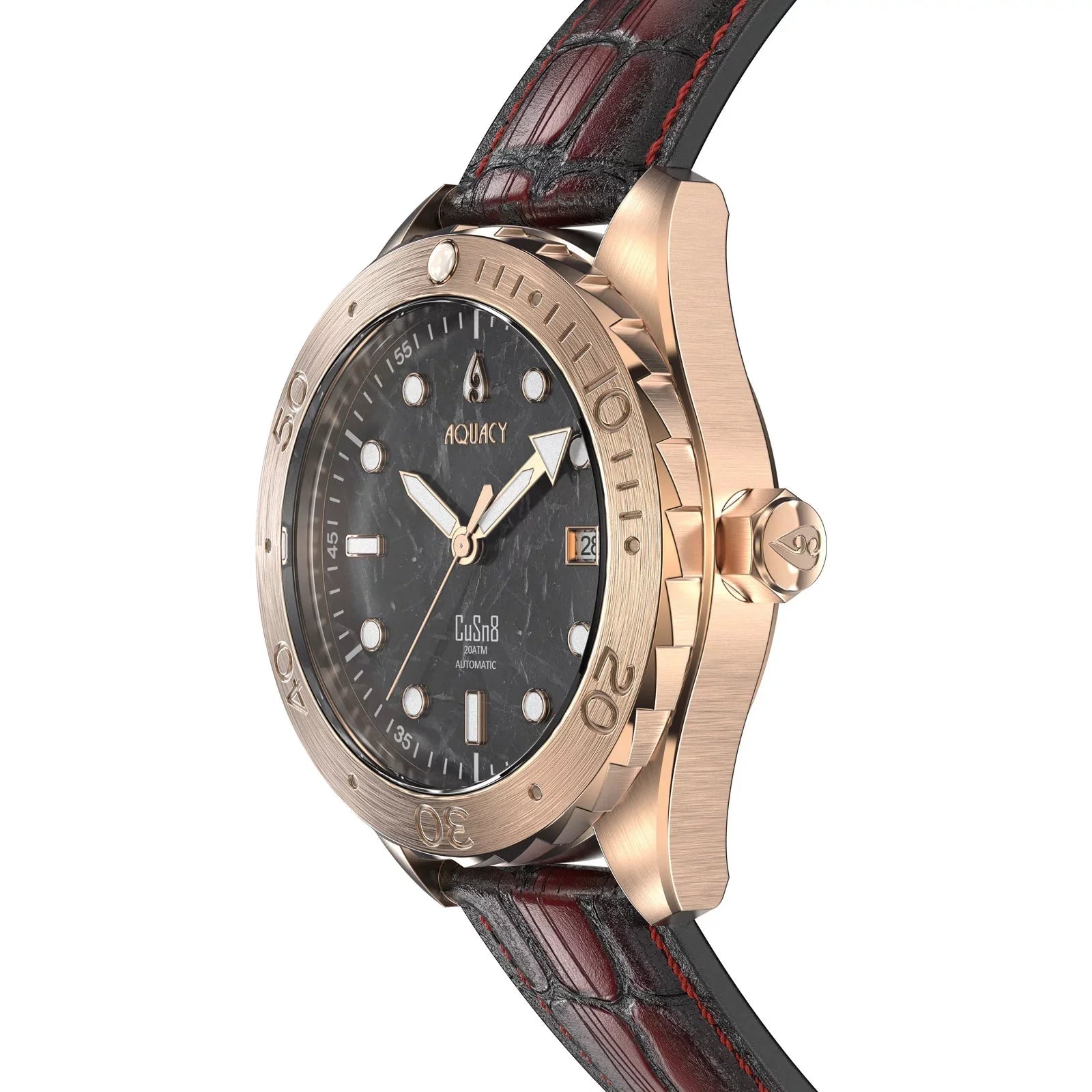 Aquacy Bronze CuSn8 Marble Automatic Diver Watch BR.BKM.8215.L - Screw Down 316L Stainless Case Back - 200M Water Resistance - 120 click Uni-Directional Bezel Dive Swimming Wrist Watches For People