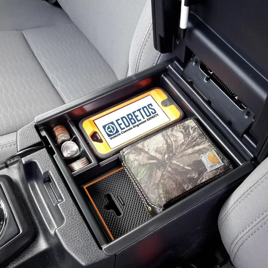 EDBETOS Center Console Accessory Organizer Compatible with Toyota Tacoma 2016-2019 2020 2021 2022 2023 3rd Gen ABS Material Armrest Box Insert Tray (Orange Trim)
