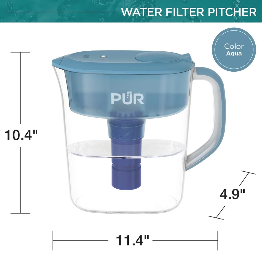PUR PLUS 11-Cup Water Pitcher Filtration System, W 11.4" x H 10.4" x L 4.9", Aqua, PPT111G