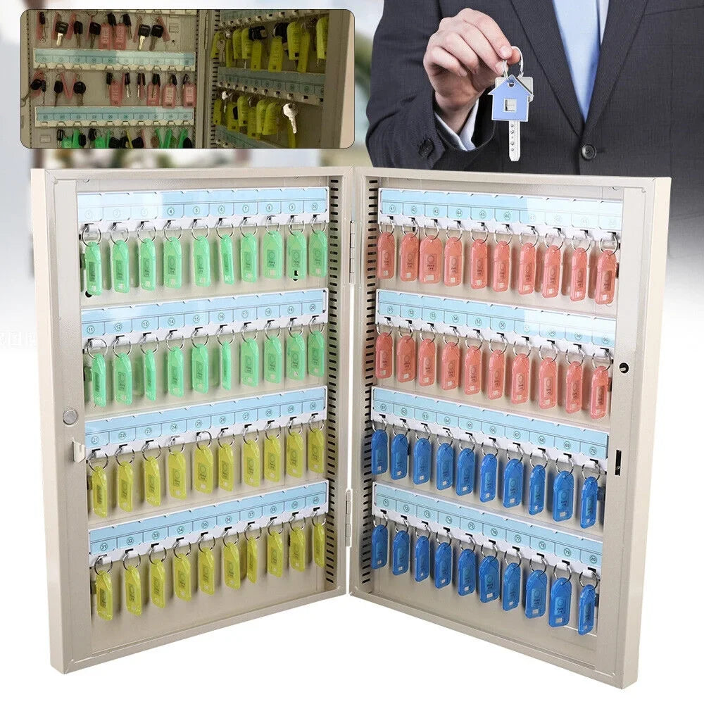 Wall Mounted 80 Key Storage Cabinet Lock Box Safe Organizer Car Dealership Holder