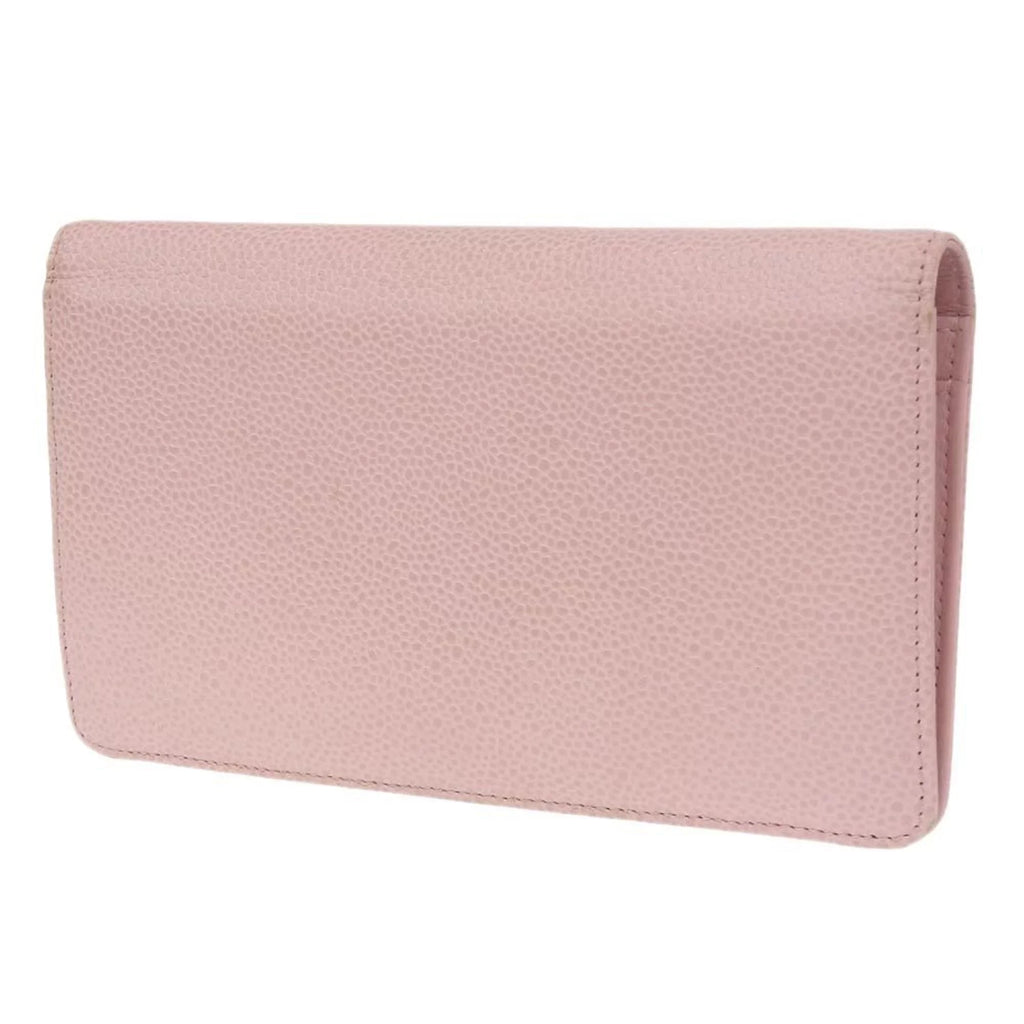Pre-Owned Chanel CHANEL logo here mark bi-fold long wallet caviar skin pink A48651 16 series (Good)