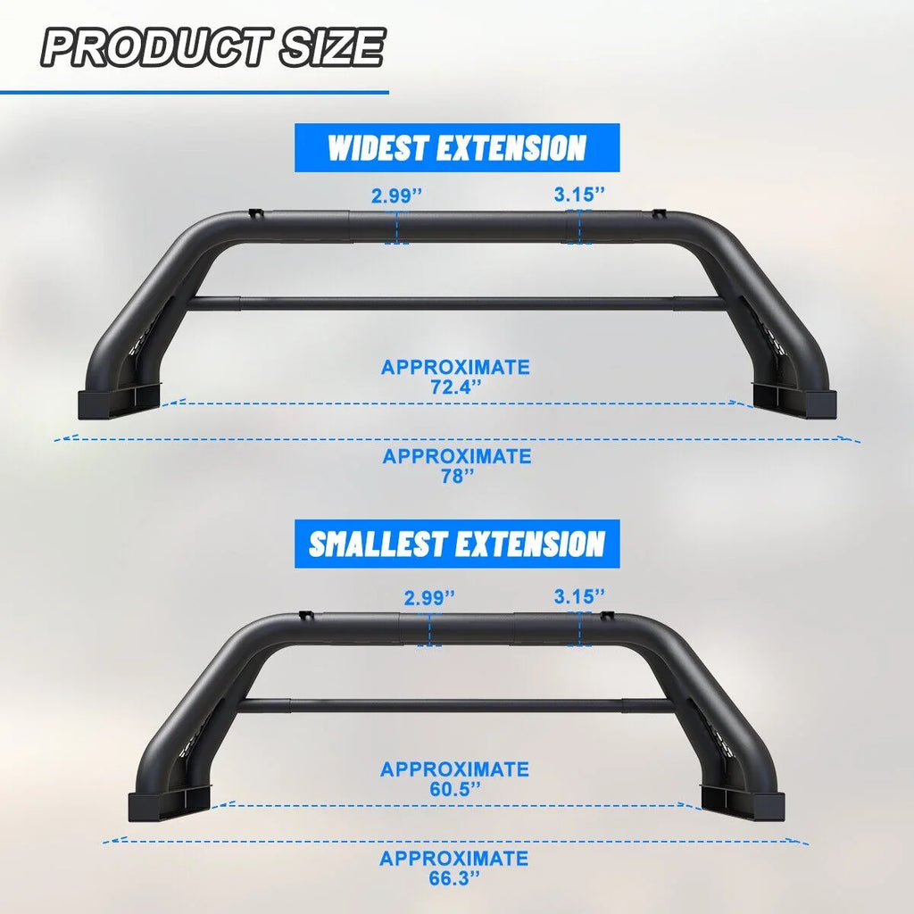 62.9-74.7" Adjustable Truck Roll Sport Bar Chase Rack Bed Bar Fit For 2019-NOW Chevy Silverado/GMC sierra