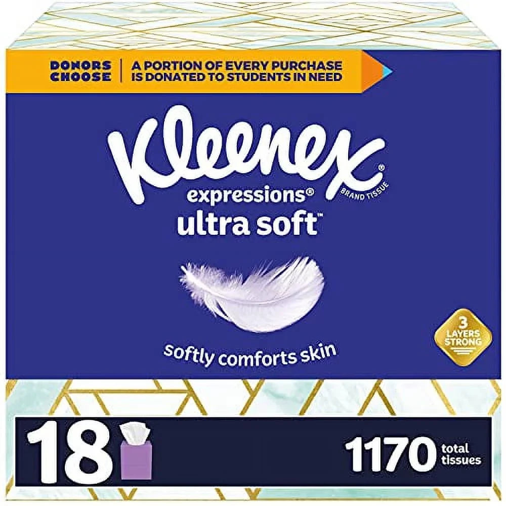 Kleenex Expressions Ultra Soft Facial Tissues, 18 Cube Boxes, 65 Tissues per Box (1,170 Total Tissues)