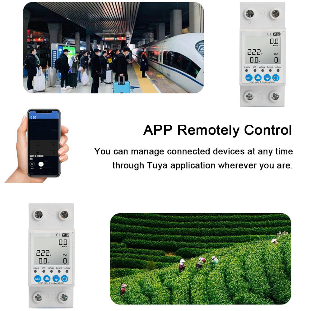 Tuya WiFi Intelligent Leakage Protecting Switch Current Voltage Monitoring Circuit Breaker Timer Function Power Meter Compatible with Amazon Alexa and Google home for Voice Control