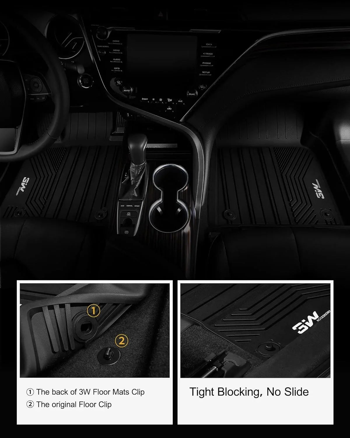 3W Floor Mats & Cargo Liner for Toyota Camry 2018-2024 ONLY FWD TPE All Weather Custom Fit Floor Liner and Trunk Mat for Camry FWD (Not for Hybrid or AWD)