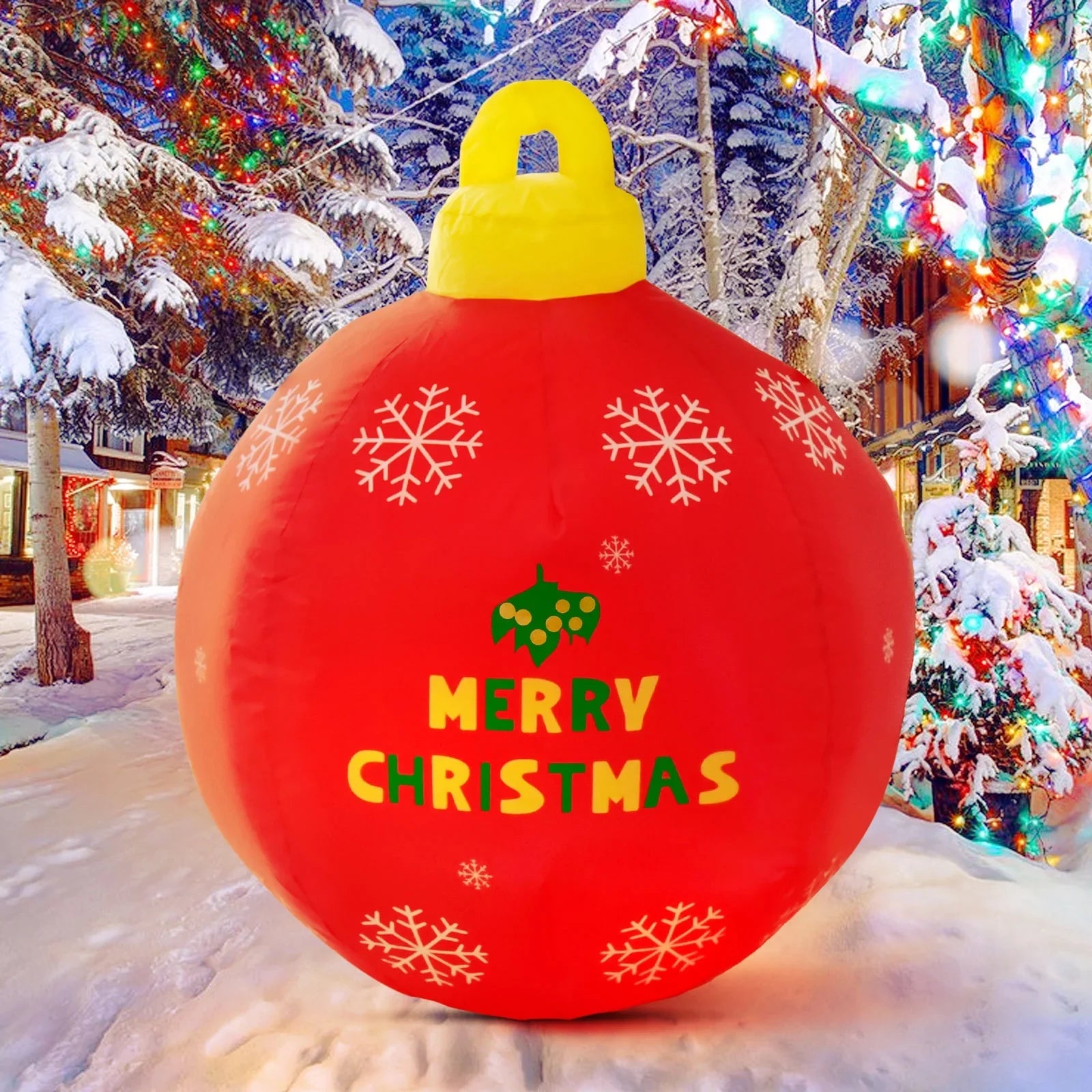 Fun Little Toys Christmas Inflatables Ball, Large Christmas Individuals Light Up Ball Outdoor Christmas Decorations Ball Blow Up Yard Decorations for Chrismas Ball Inflatable Christmas Decorations