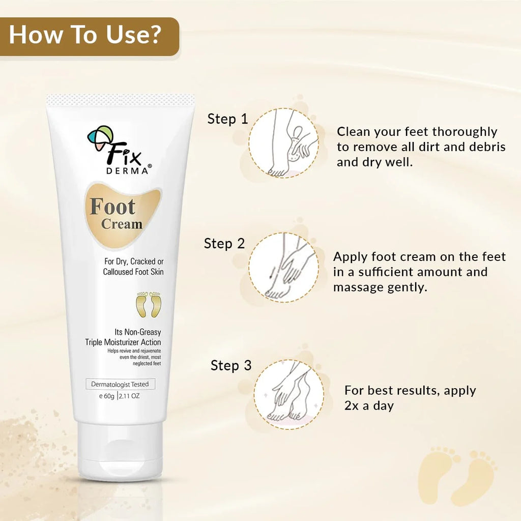 Fixderma 5% Lactic Acid, 15% Urea, 3% Glycerine, Foot Cream For Dry & Cracked Feet, Moisturizes and Soothes Feet, Heel Repair Paraben & Sulphate Free, All Skin Types 60 ML