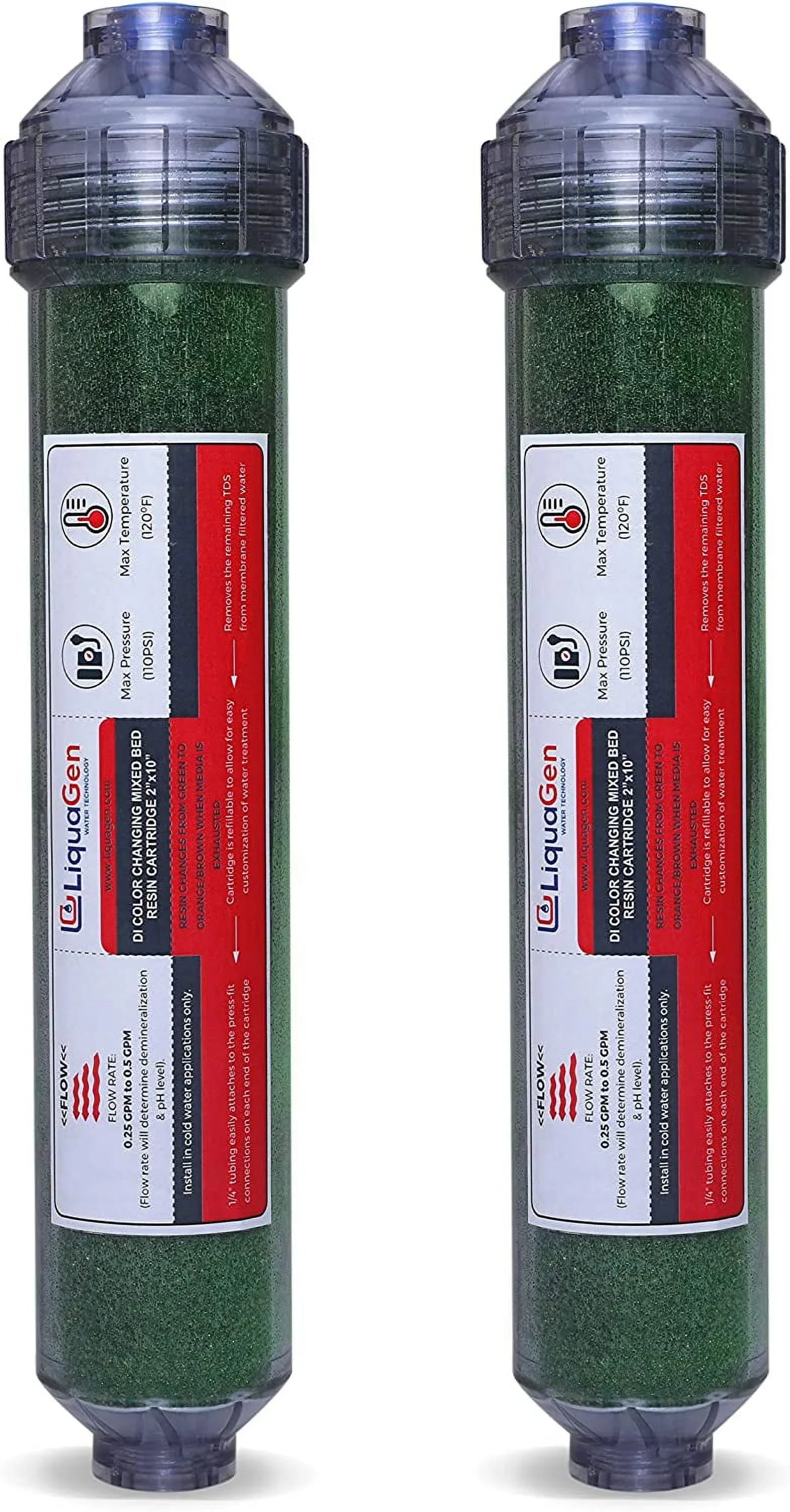2 Pack Individuals Inline Deionization (DI) Canisters for Universal RO/DI Systems - 1/4" Inlets | Engineered for Zero TDS Ultrapure Water | Easy Filter Change
