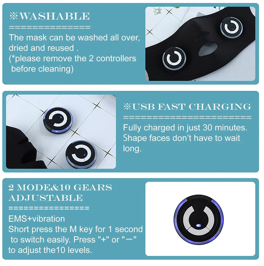 DEMUXI EMS Micro-current Facial Device, V Face Mask, Electric Thin Face Massager, Facial Lifting Silicon Mask