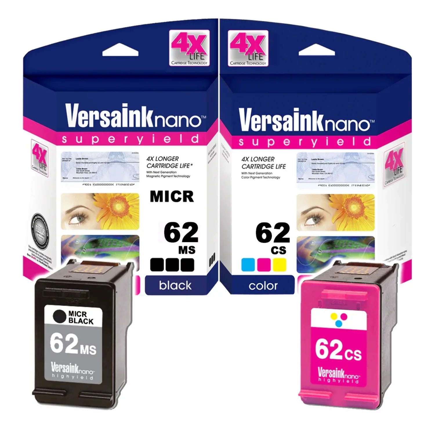 VersaInk-nano HP 62MS Dark 62CS Color Cartridges - 4X Life