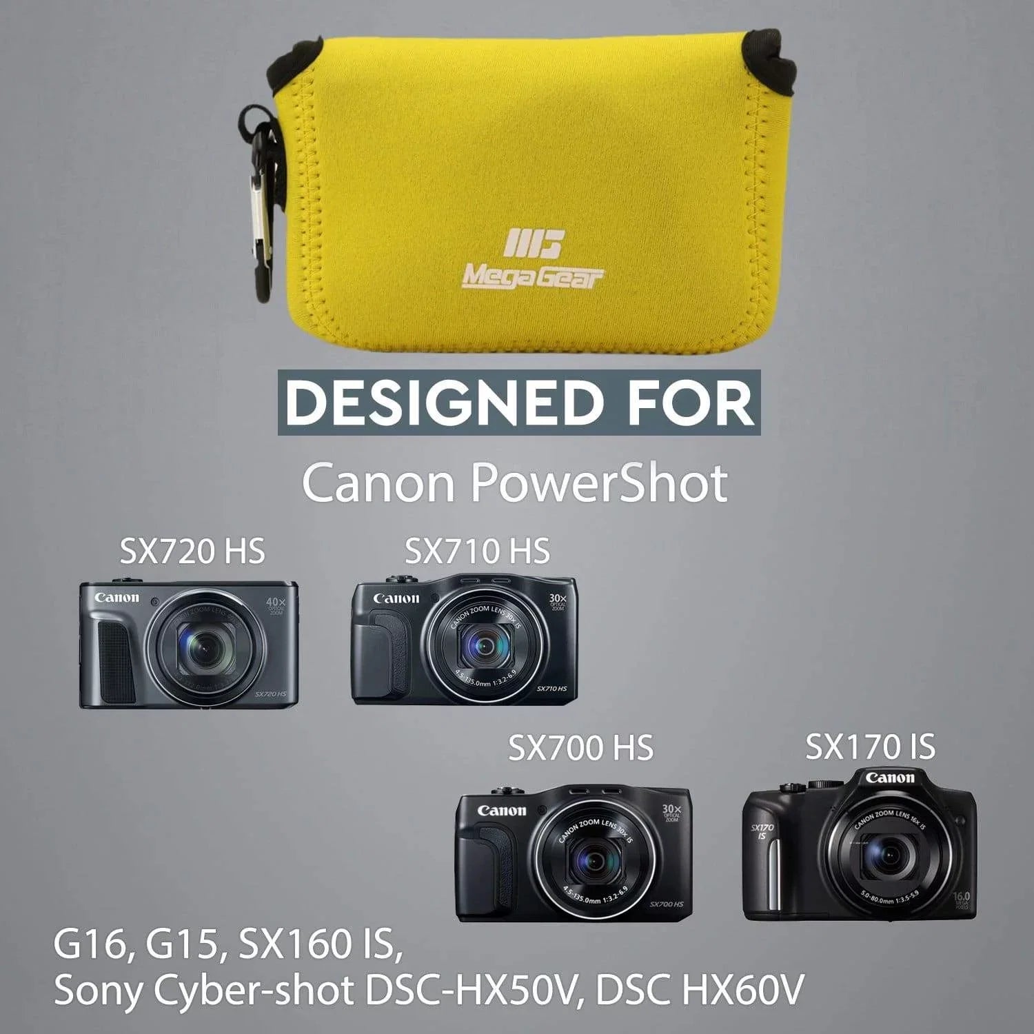 MegaGear Canon PowerShot SX720 HS, SX710 HS, Sony DSC-HX60V, DSC-HX50V, Canon SX700 HS, G16, SX170 IS, G15, SX160 IS Neoprene Camera Case