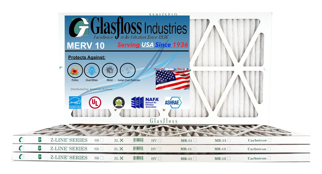 Glasfloss 15x30x1 - MERV 10 -Qty:4 - Furnace Air Filter - Made in USA (Actual Size: 14.5 x 29.5x7/8 inch)