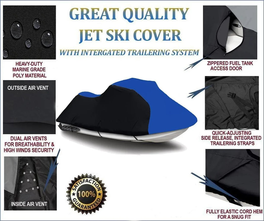 Midnight / BLUE HEAVY-DUTY Cover Compatible for KAWASAKI Jet Ski ZXI 900 1995 1996 1997 / 1100 1996 1997 1998 1999 2000 2001 2002 2003 / 750 1995 1996 1997 PWC Cover Jet Ski Watercraft Cover 2 Seater
