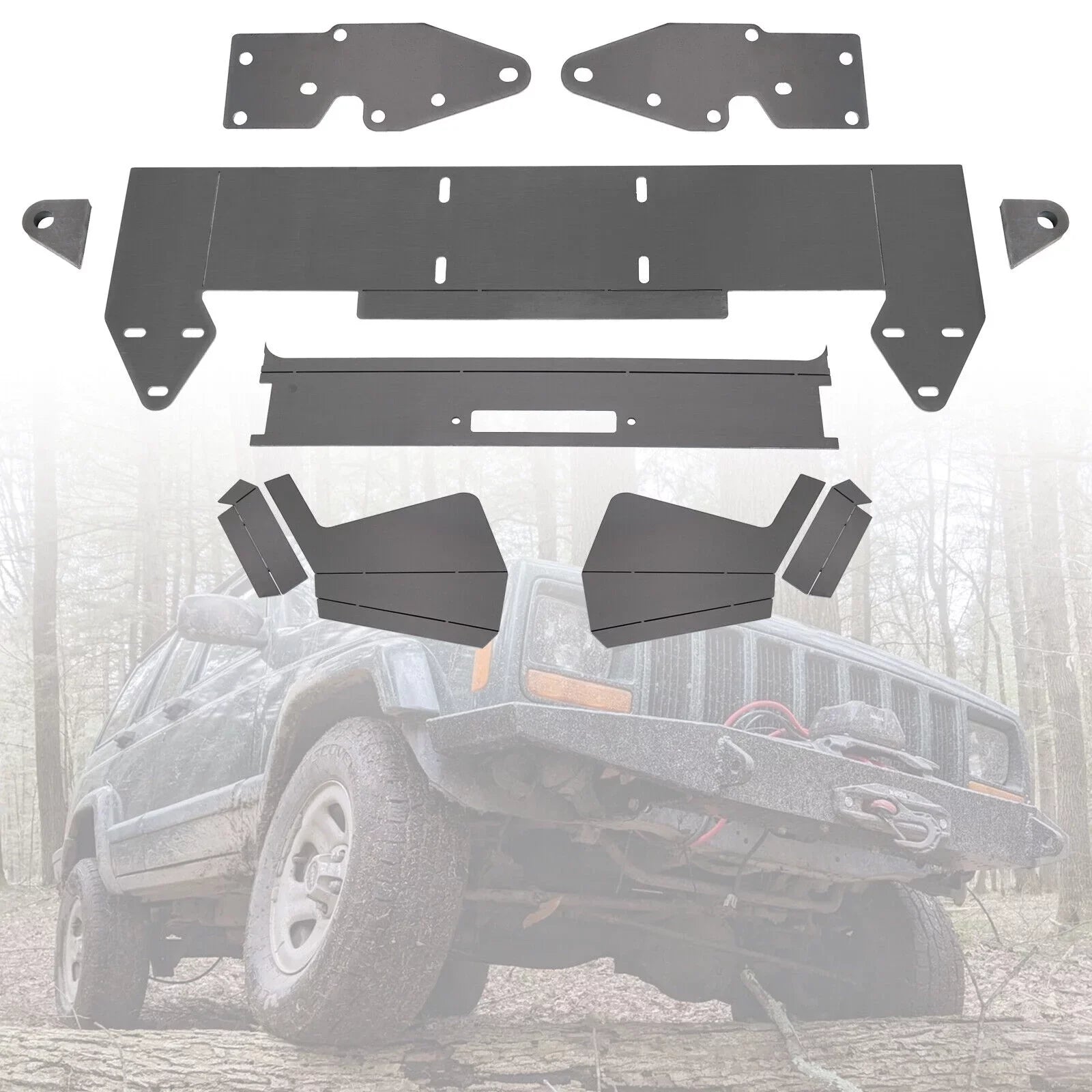 KOJEM DIY Front Bumper Bare Metal Kit for 1984-2001 Jeep Cherokee XJ Winch Mount Plate