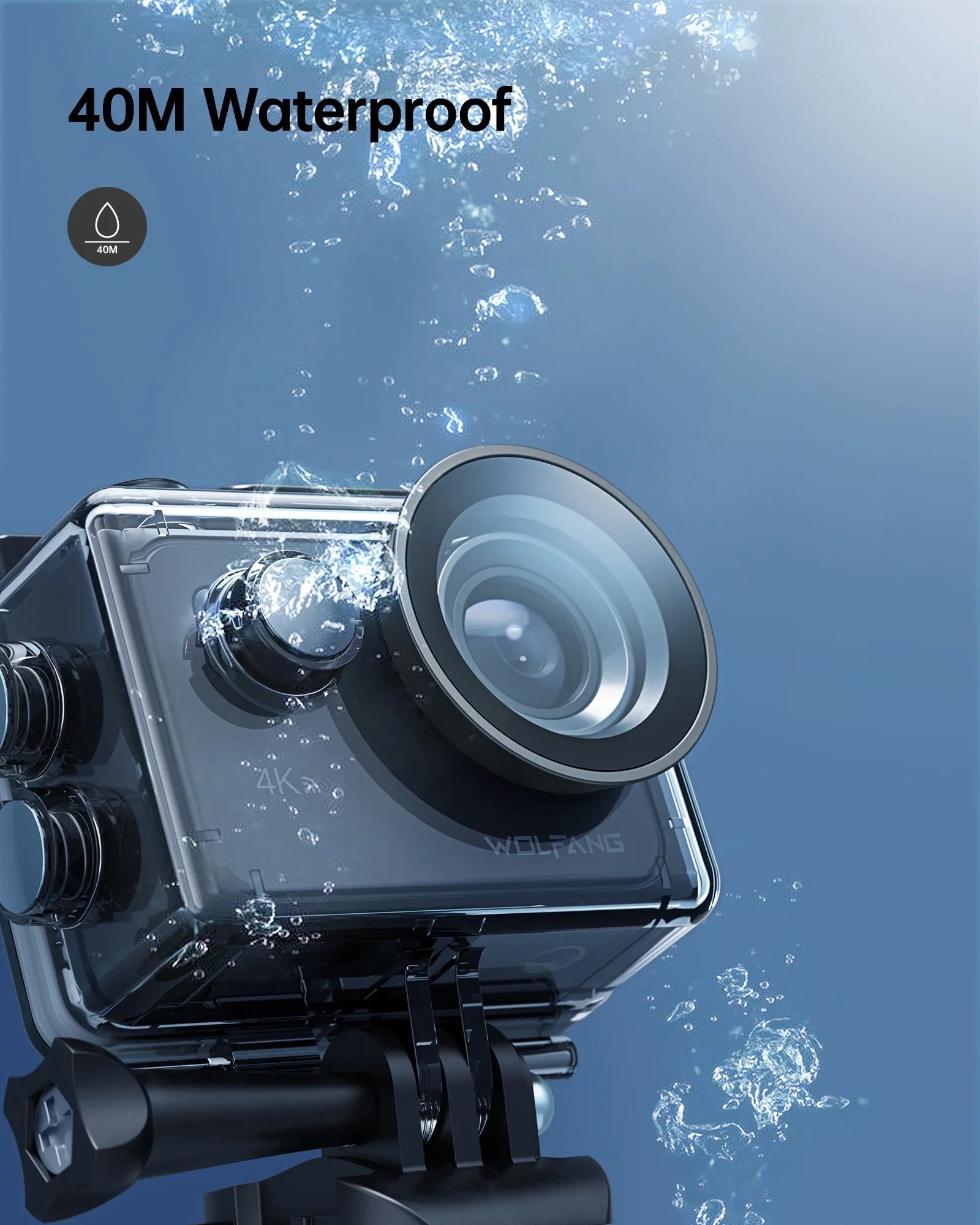WF Action Cam 4K 60FPS 24MP Sport Camera 40M Underwater Camera Waterproof with Touch Screen Vlog Camera EIS Remote Control 170° Wide Angle