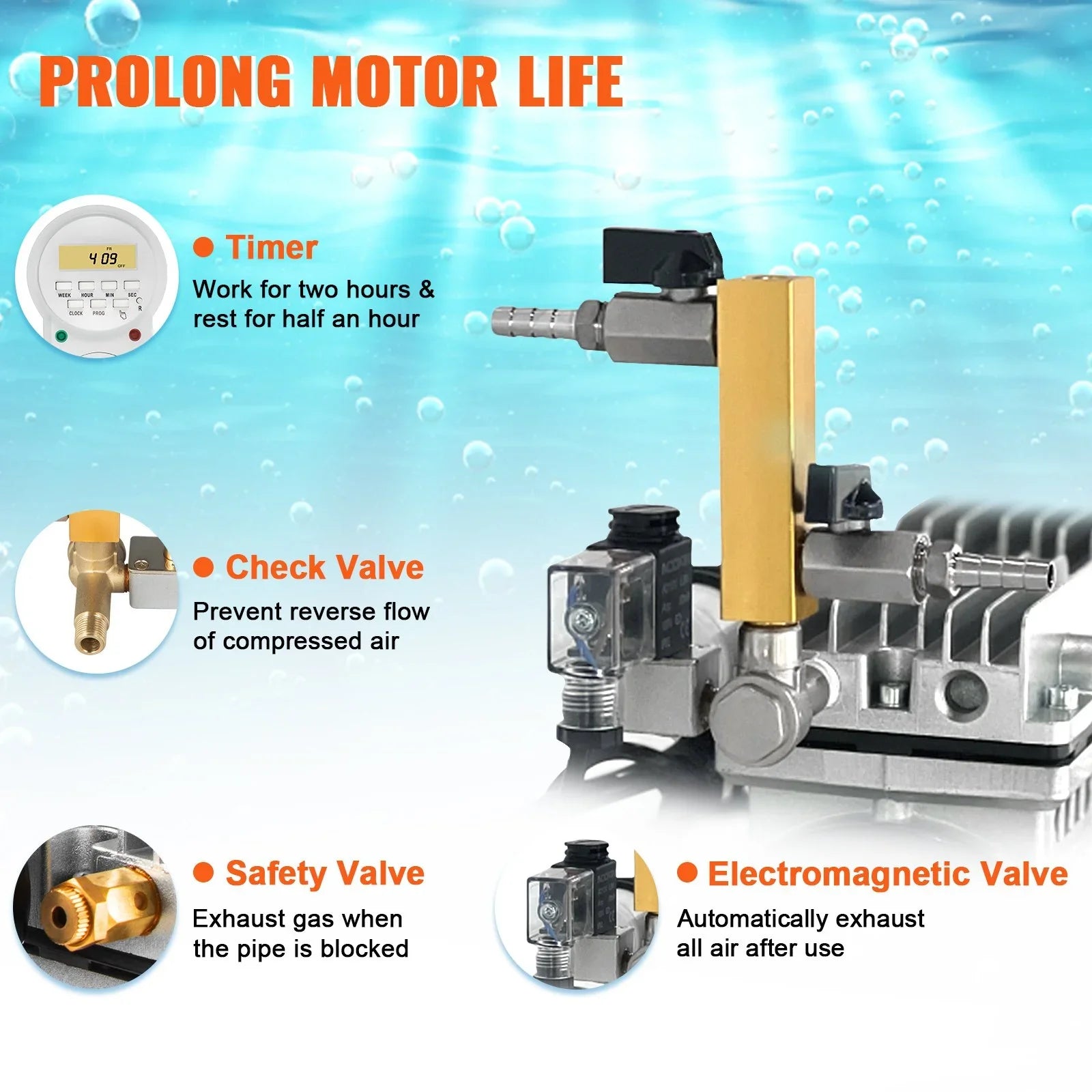VEVOR Pond Aerator Kit - 3/4 HP, 550W, 5.2CFM - Ideal for Up to 3 Acres of Lake and Pond Aeration