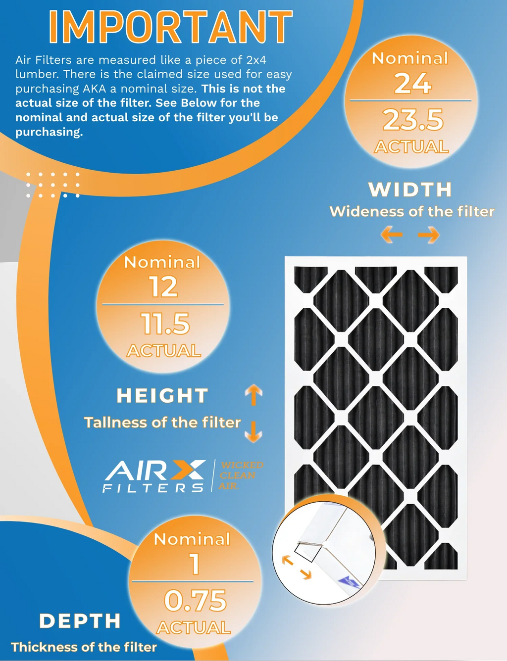 12x24x1 Air Filter MERV 8 Rating, 12 Pack of Furnace Filters Comparable to MPR 700, FPR 5, Pet Odor Retention Filters - Made in USA by AIRX FILTERS WICKED CLEAN AIR.
