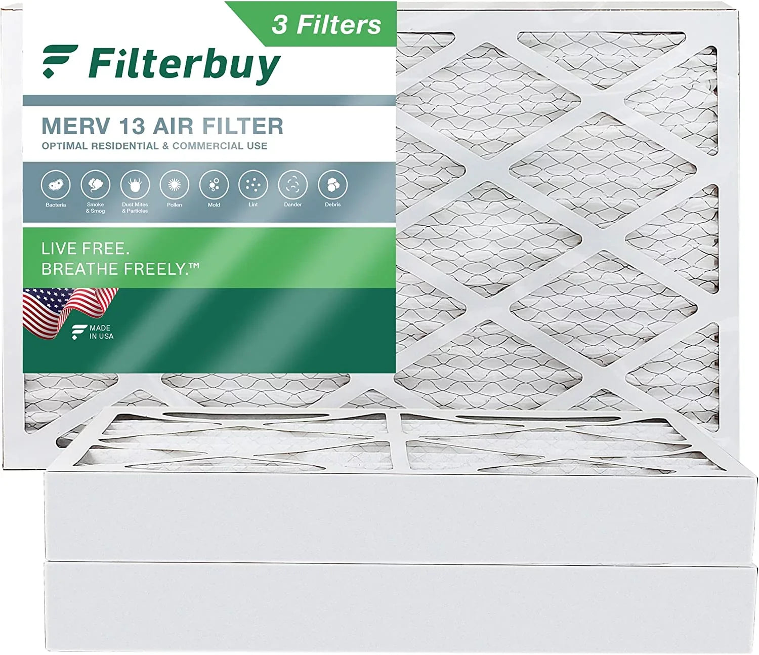 Filterbuy 16x30x4 MERV 13 Pleated HVAC AC Furnace Air Filters (3-Pack)