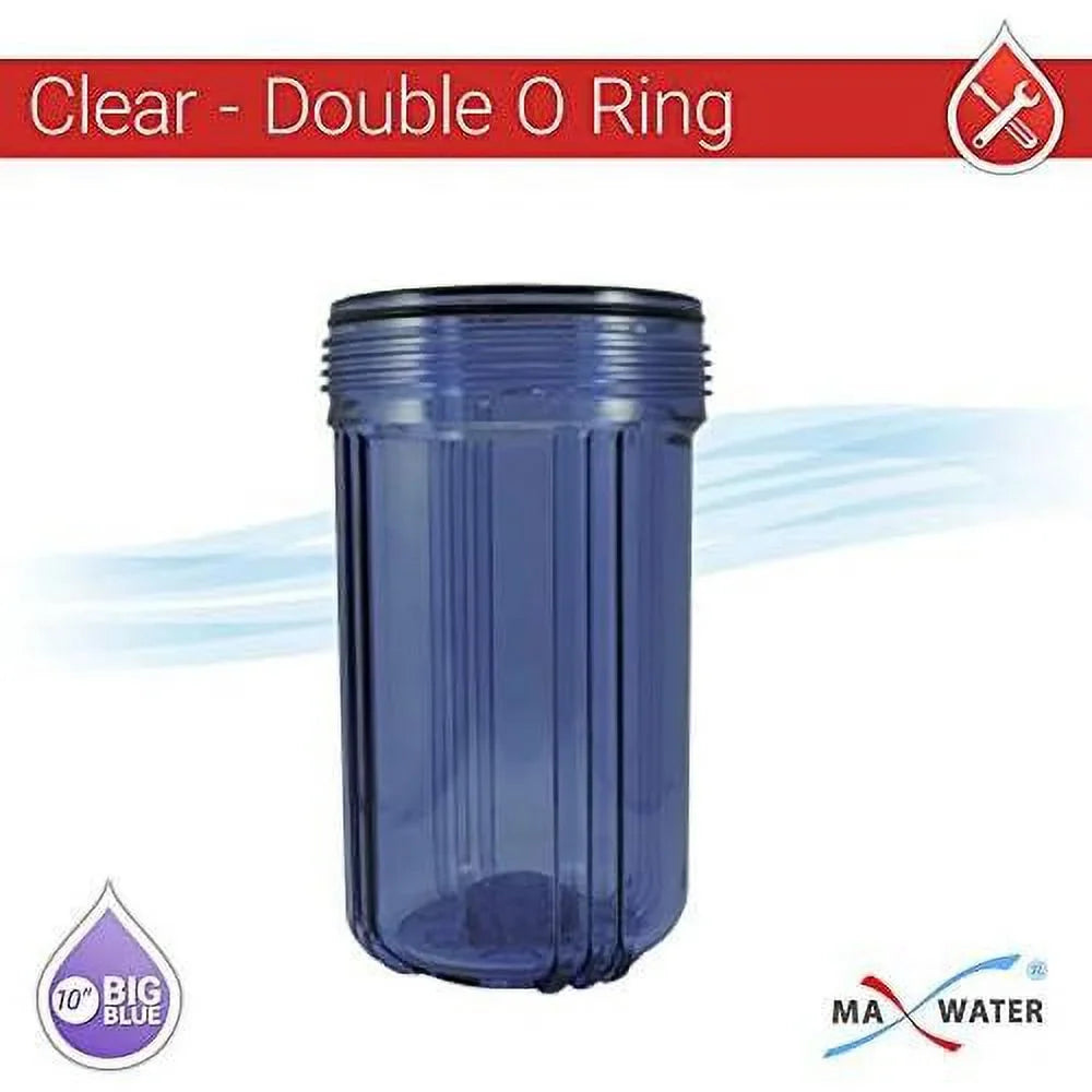 2 Pack 10" BB Clear Whole House System Filter Housing 1" NPT Brass Ports W/Pressure Release, 2 Pressure Gauges, Wrench 2 Brackets
