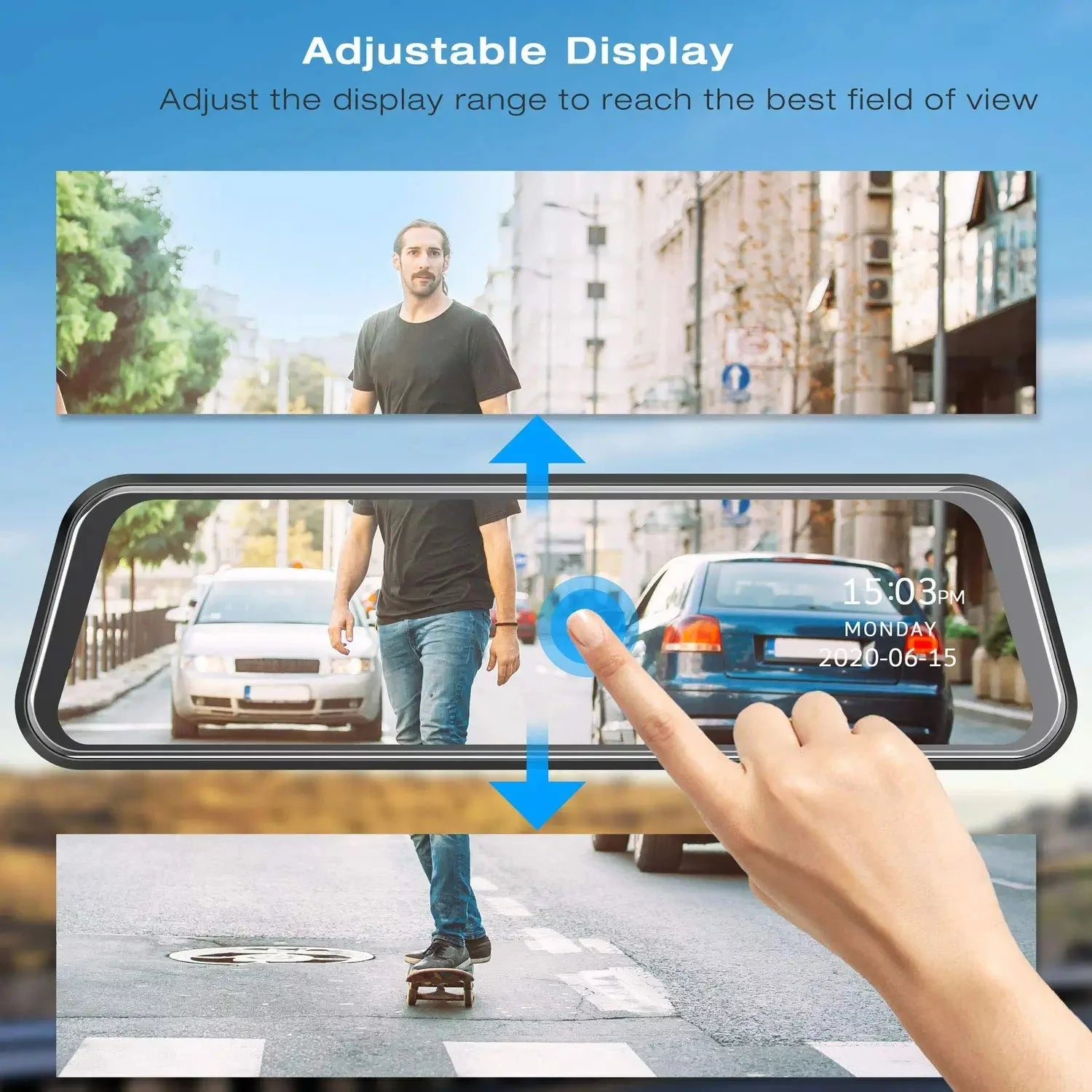 Bileeko Car Mirror Dashcam 10 inch IPS Full Touch Screen Dual Lens Rear View Backup Camera, Parking Monitor, Loop Recording