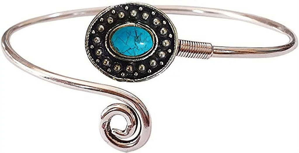 Cuff Bracelet for Individuals Silver Plated Natural Turquoise Gemstone Tribal Bohemian Ethnic Design Handmade Fashion Designer Bracelet, Party Boho Jewelry