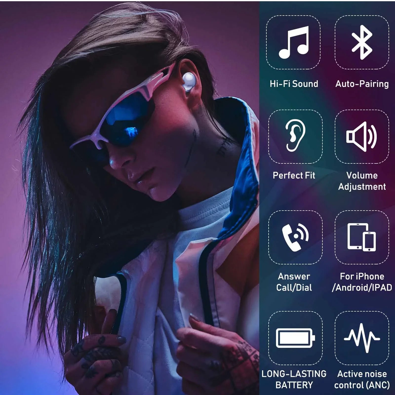 UrbanX Street Buds Pro True Bluetooth Wireless Earbuds For Gionee P8 Max With Active Noise Cancelling (Wireless Charging Case Included) Purple