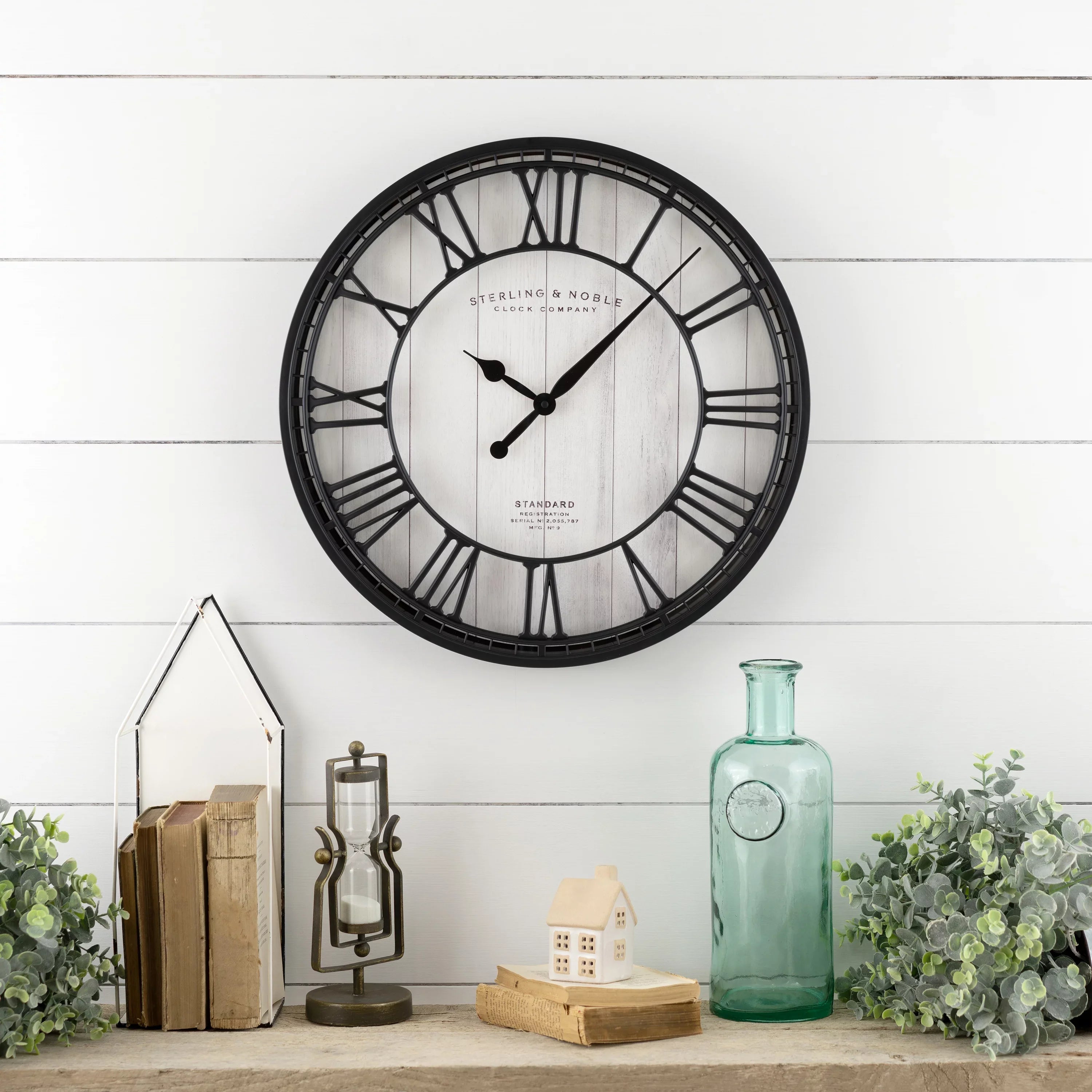 Better Homes & Gardens 20" Ebony and White Analog Round Raised Roman Numerals Grill Wall Clock