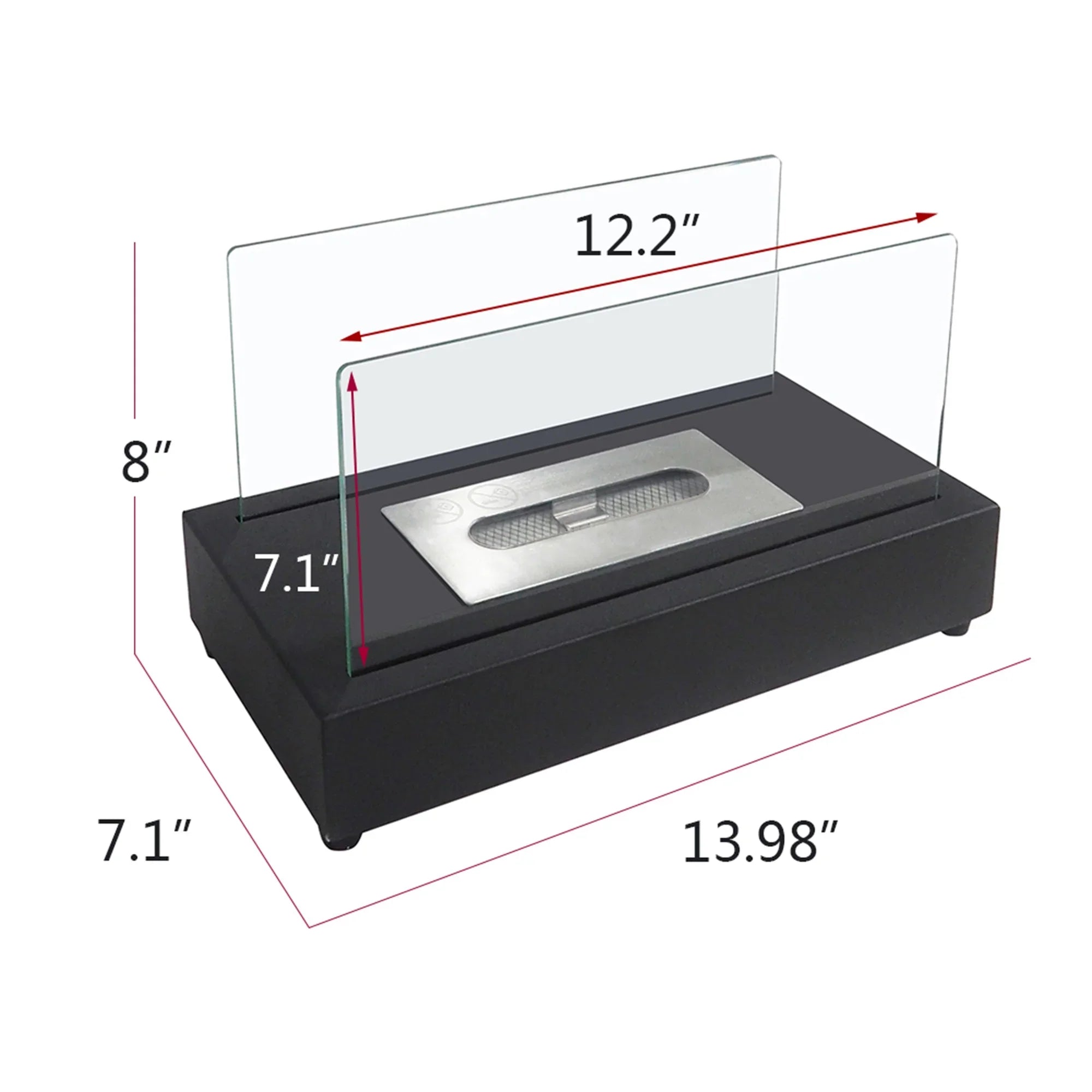 Skypatio 13.98''L x 7.1'' W x 8''H Metal Bio Ethanol Ventless Outdoor Tabletop Fireplace with Flame Guard